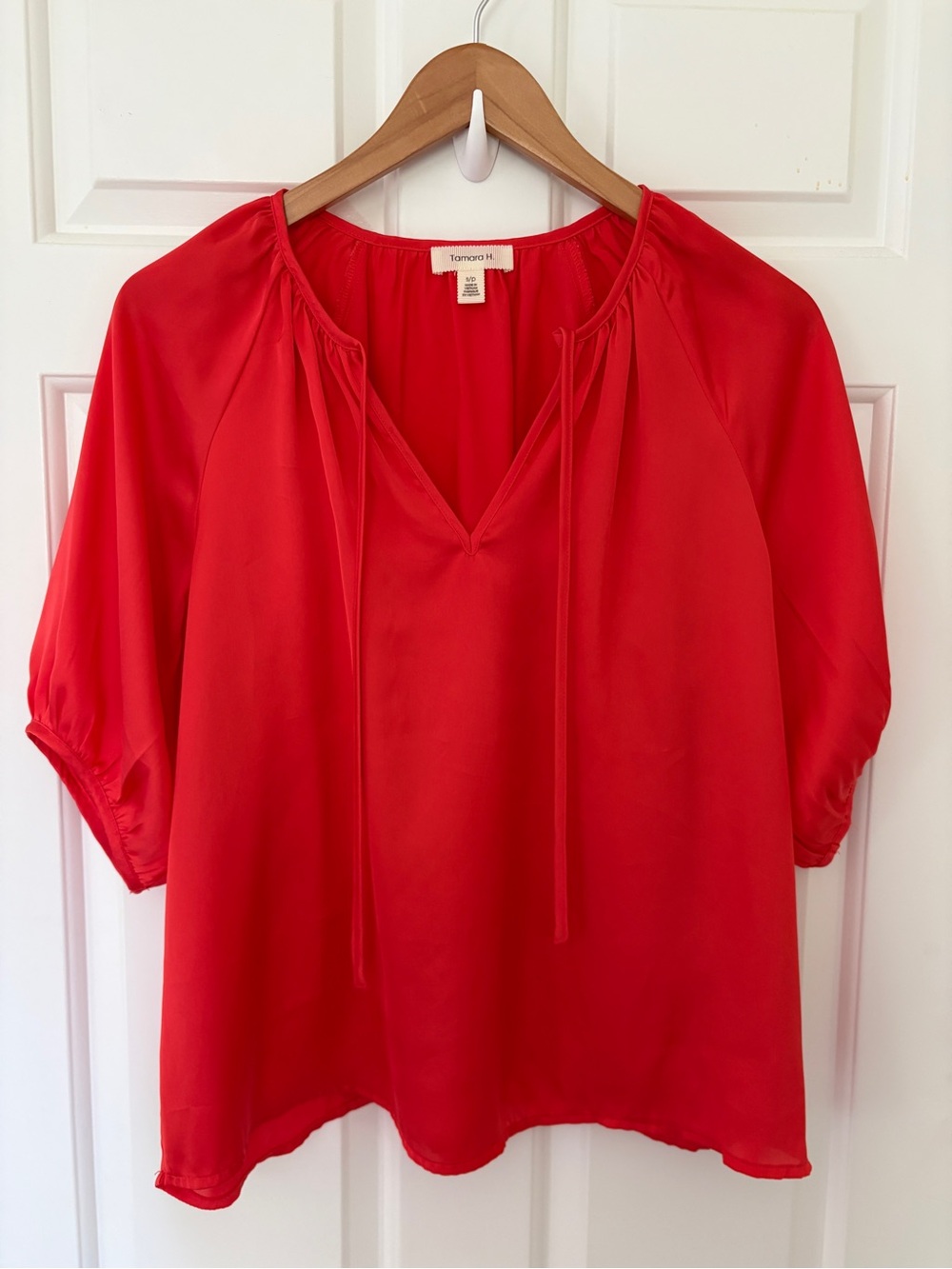 Tamara H S/P Fuschia V-Neck Tie Front Puff Sleeve Blouse